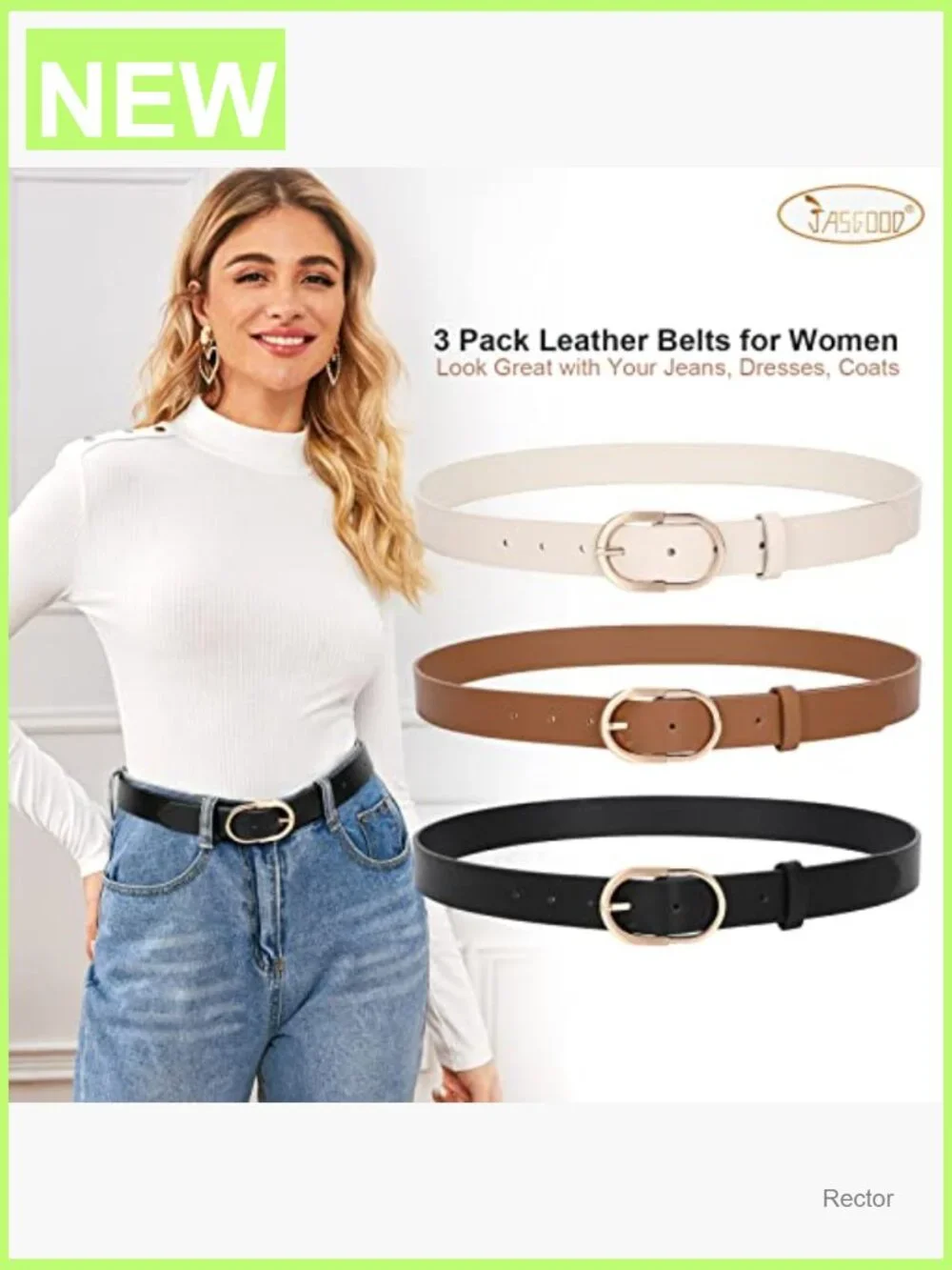 Women's Leather Belt Set with Gold Buckle - 3 Pack, Adjustable